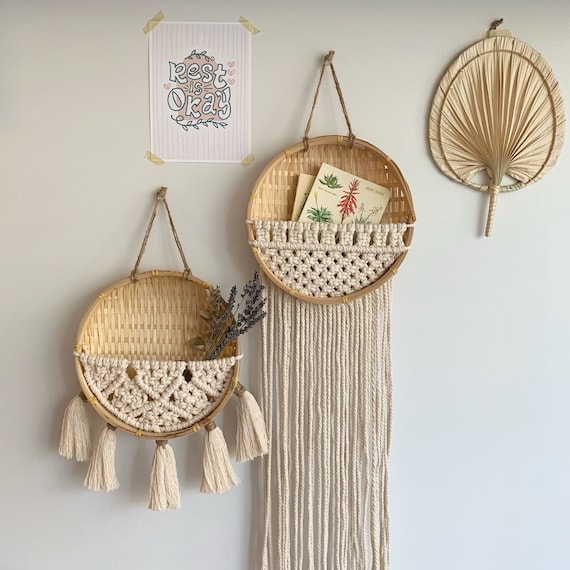  6 Pieces Jute Hanging Wall Basket Hanging Wall