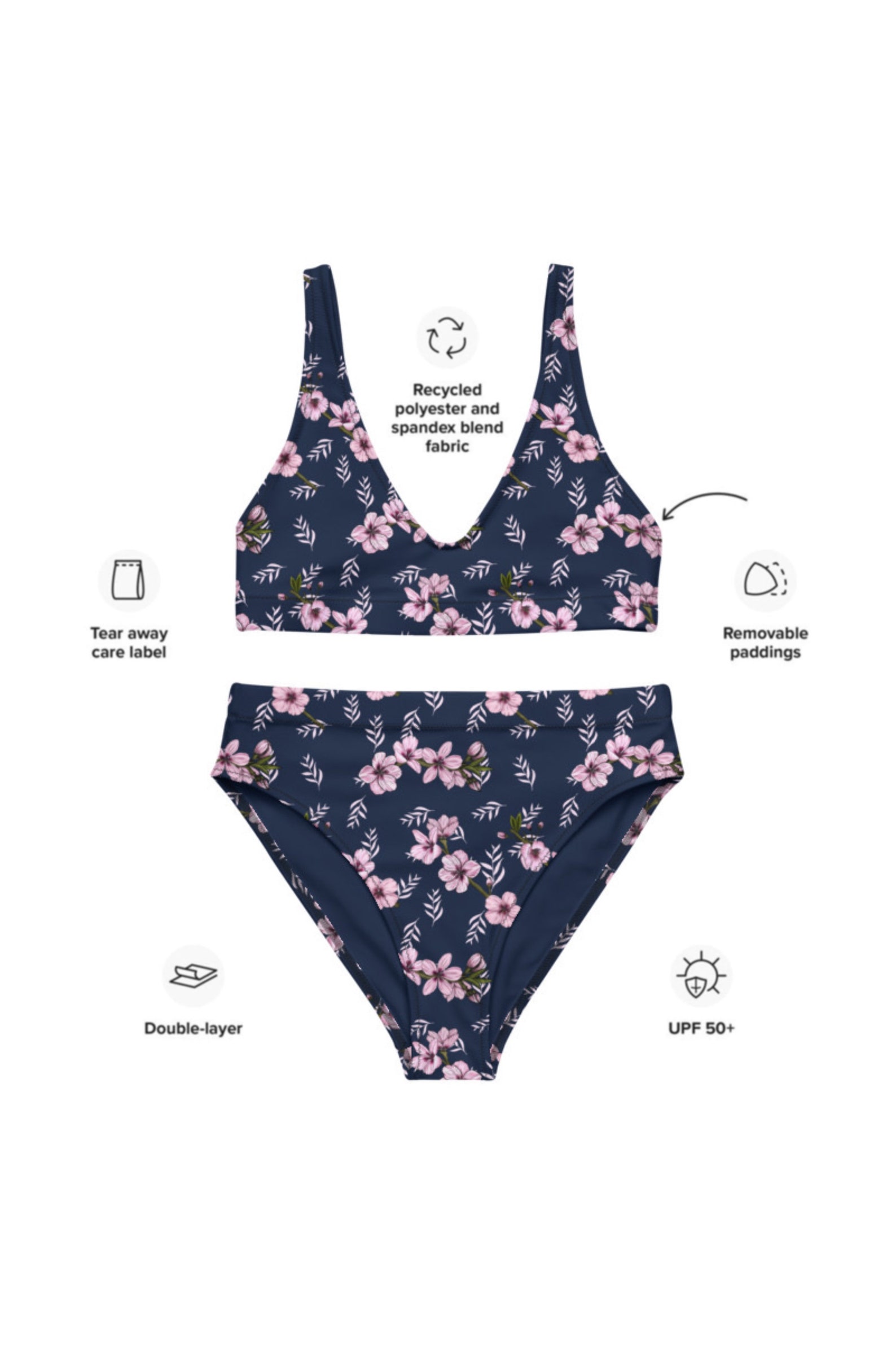 High Waisted Bikini Floral Print Cherry Blossoms Edition Etsy