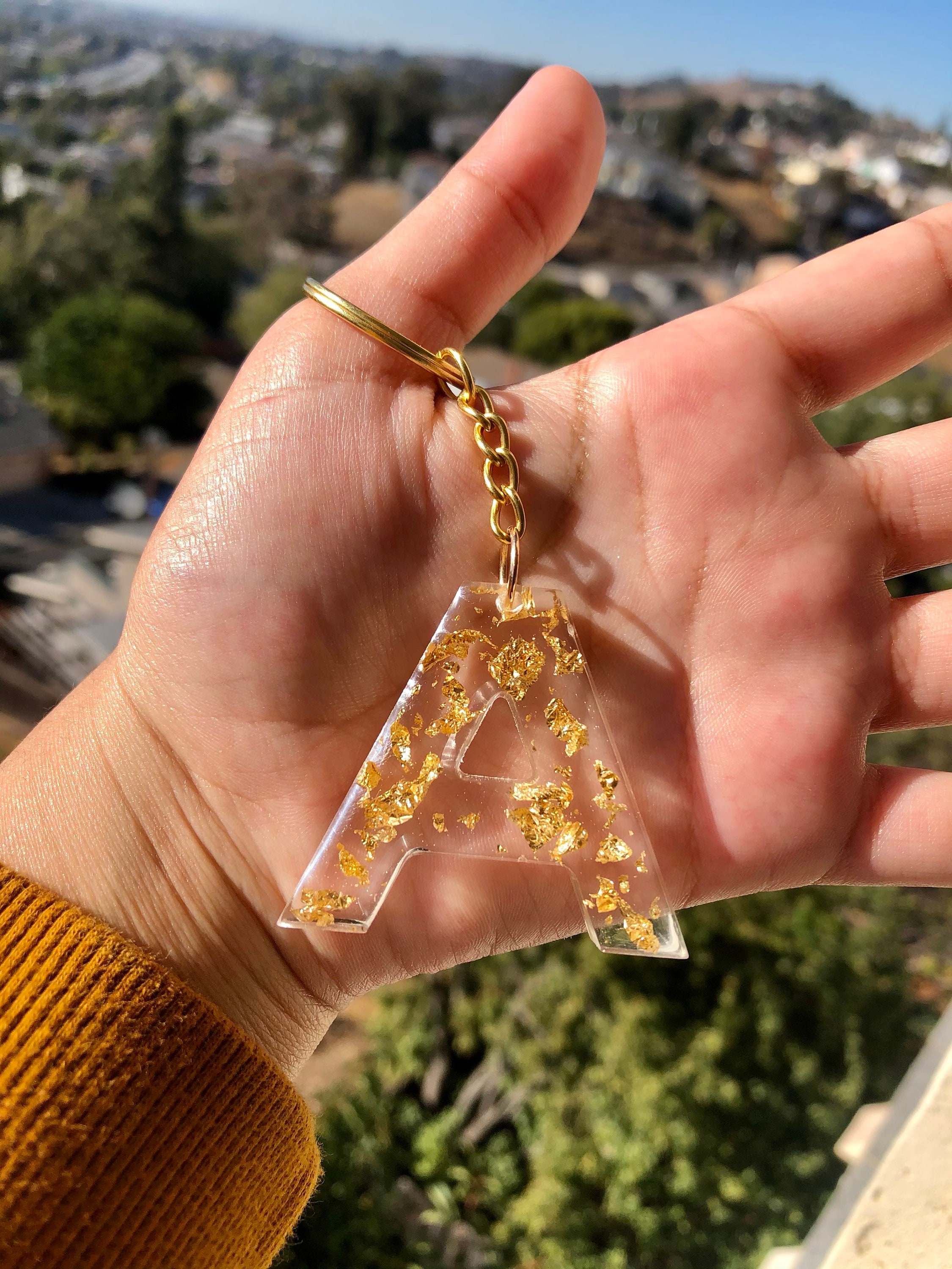 Custom Gold Flake Resin Keychain 