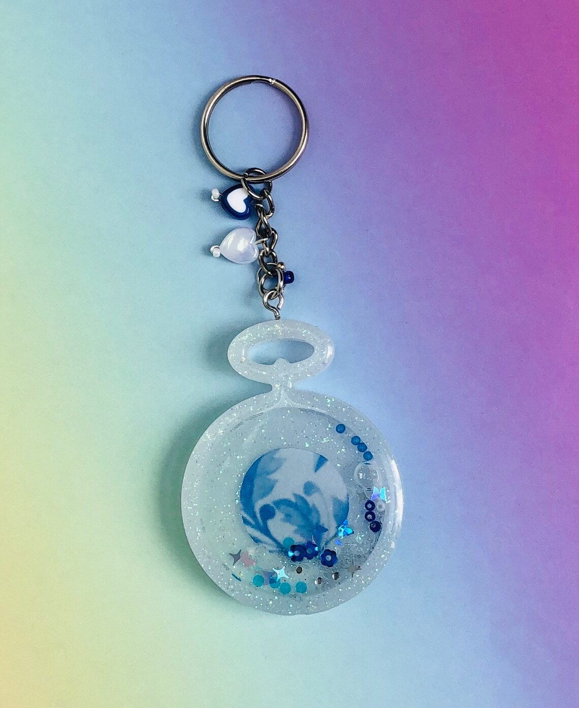 Resin Liquid Keychain WhiteBlue Glitter Etsy