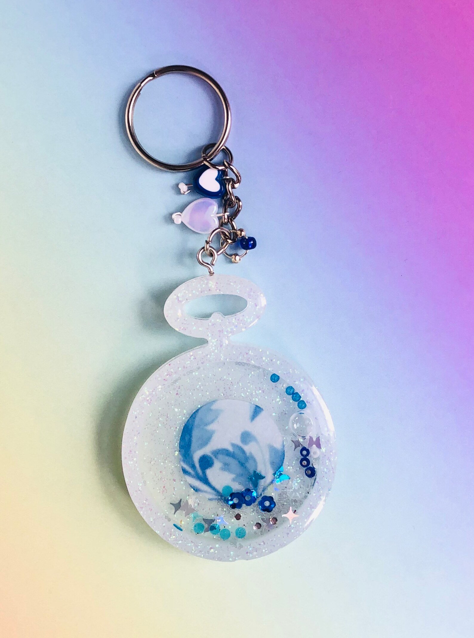 Resin Liquid Keychain WhiteBlue Glitter Etsy