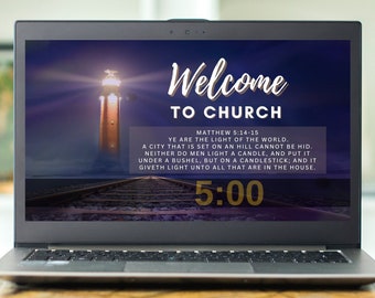 Welcome To Church Lighthouse Worship Countdown with Music, Online Timer For Livestreams, Facebook, Zoom, and Christian Worship Services