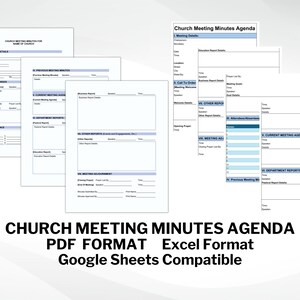 Church Meeting Minutes Record Log, Fillable and Printable in Microsoft Word and PDF Formats, Annual Church Meeting Agenda Template