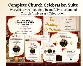 Church Anniversary Celebration Suite | Pastor Appreciation Canva Templates