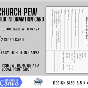 Welcome Pew Card Template, Editable Welcome Pew Card For New Church Visitors and Church Record Keeping. Easy To Edit in Canva image 4