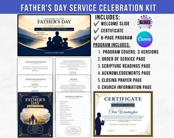 Father's Day Church Celebration Kit | Editable Program, Certificate, Welcome Slide (Canva Download)