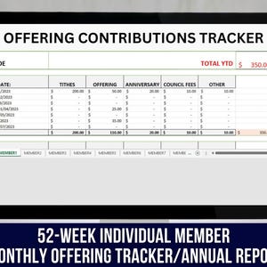 Church Bookkeeping Excel Template: 52-Week Individual Member Contribution Tracker (Digital Download)