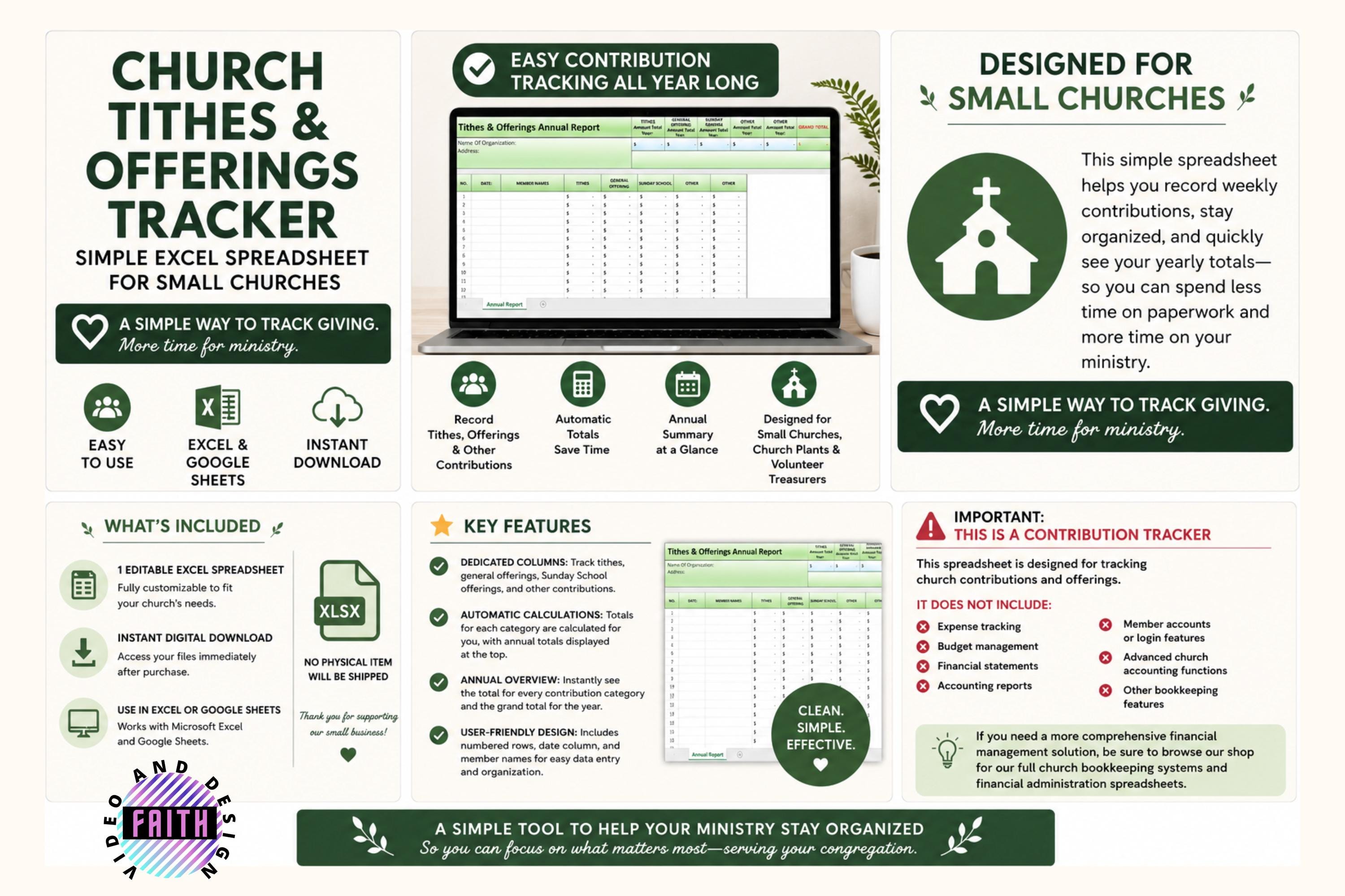 Contribution Log Example Church Tithes & Offerings Tracker Spreadsheet | Simple Excel ...