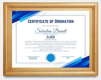 Certificado de Ordenación de Ancianos Editable: Premio al Liderazgo de la Iglesia (Plantilla de Canva)