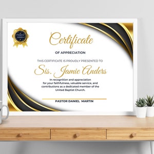 Editable Church Certificate of Appreciation Award, Religious Honor Certificate Template with Sample Wording, Edit in Canva image 6