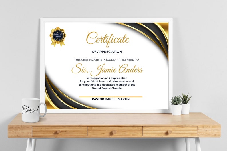 Editable Church Certificate of Appreciation Award, Religious Honor Certificate Template with Sample Wording, Edit in Canva image 6