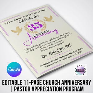 Editable Church Anniversary Program Template: Pastor Appreciation Booklet (Canva, Instant Download)