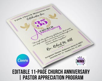 Editable Church Anniversary Program Template: Pastor Appreciation Booklet (Canva, Instant Download)