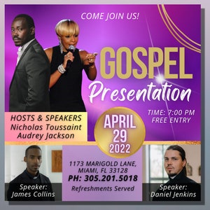Church Flyer Template, Church Service Flyer For Social Media, Purple & Gold Event Flyer Design, Digital Christian Invitation, Canva Flyer