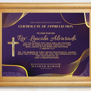 Elegant Church Certificate of Appreciation Award Template, Editable Appreciation Certificate with Sample Wording and Scripture Quote, Canva