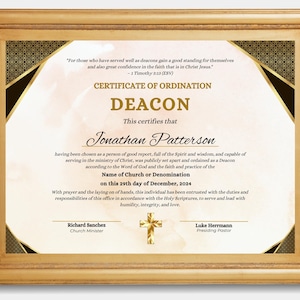 Customizable Deacon Ordination Certificate Template | Printable & Editable Canva Design | Church Ministry Certificate