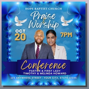 Editable Church Social Media Flyer For Instagram, Praise and Worship Conference Facebook Event Flyer Invitation, Canva Flyer Template
