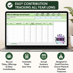 Church Tithes & Offerings Tracker Spreadsheet | Simple Excel Contribution Log for Small Churches (Digital Download)