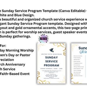 Elegant Church Program Template: Gold & Blue Sunday Service (canva ...