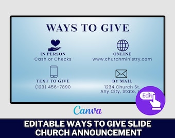Anuncio de diapositivas sobre las formas de donar en la iglesia / Plantilla editable de presentación de ofrendas para la iglesia / Descarga digital de Canva
