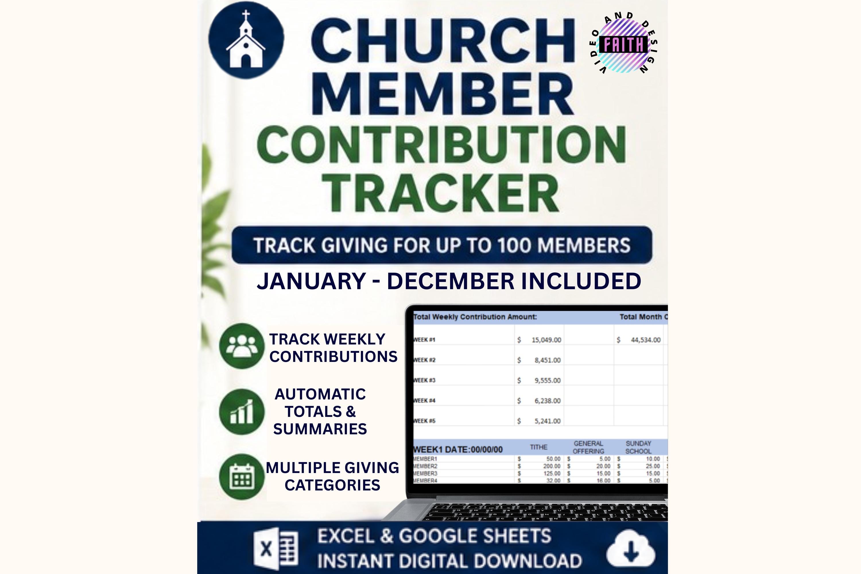 Church Roster Spreadsheet Church Member Contribution Tracker Spreadsheet (digital Download - Etsy