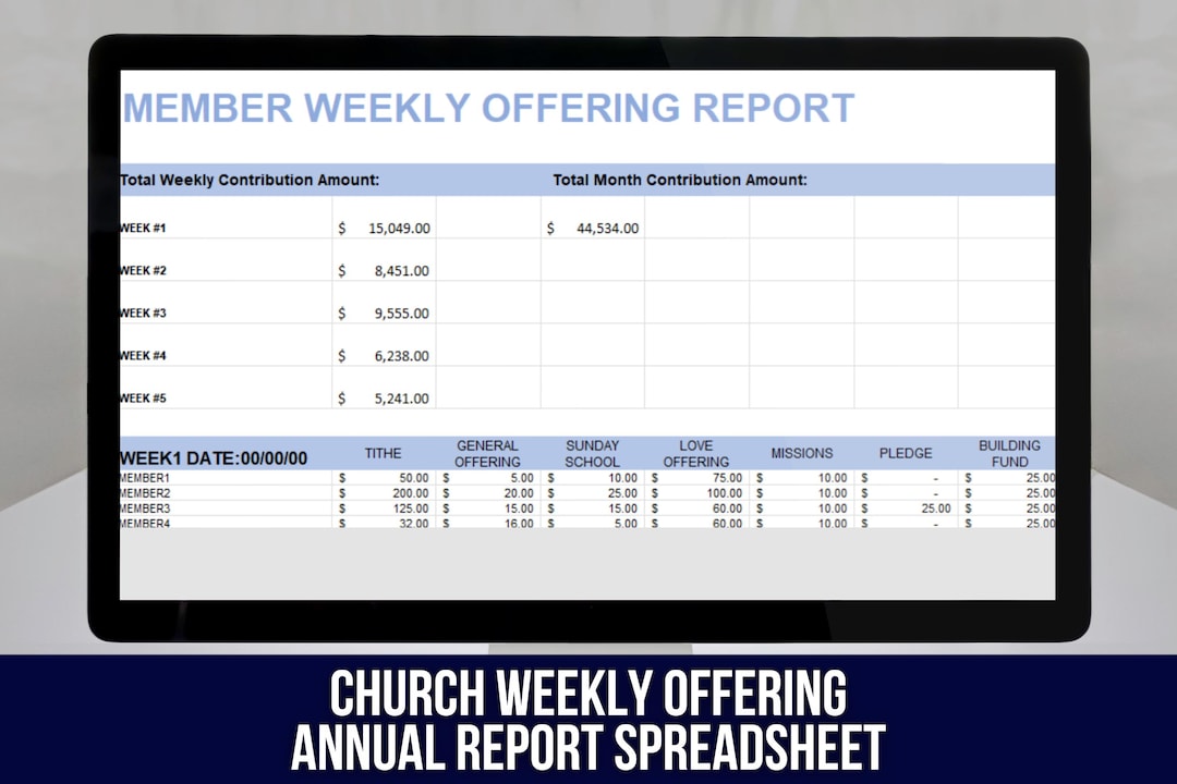 Church Offering Tracker: Weekly Contribution Excel Template (digital ...