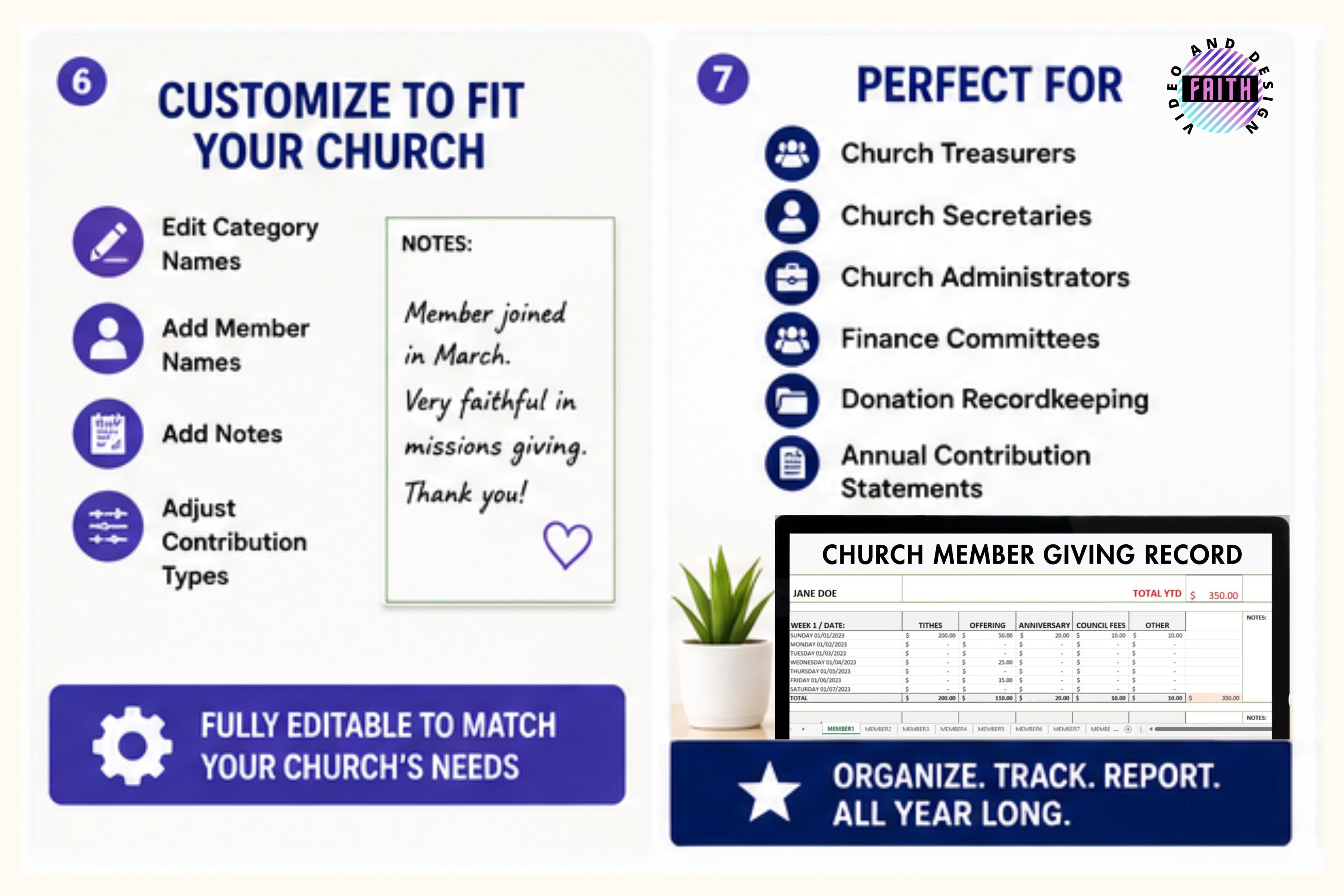 Church Member Giving Ledger | Contribution Statement Tracker (digital ...