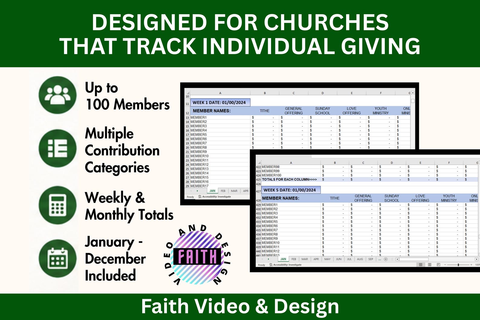 Church Roster Spreadsheet Church Member Contribution Tracker Spreadsheet (digital Download - Etsy