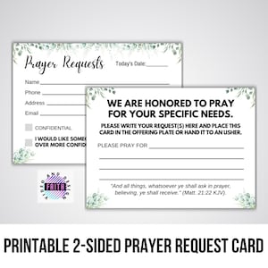 Printable Church Prayer Request Card: Greenery Design (Digital Download)