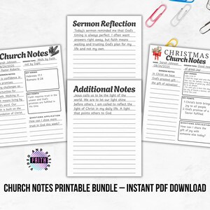 Church Sermon Notes Journal: Printable Reflection & Christmas PDF ...