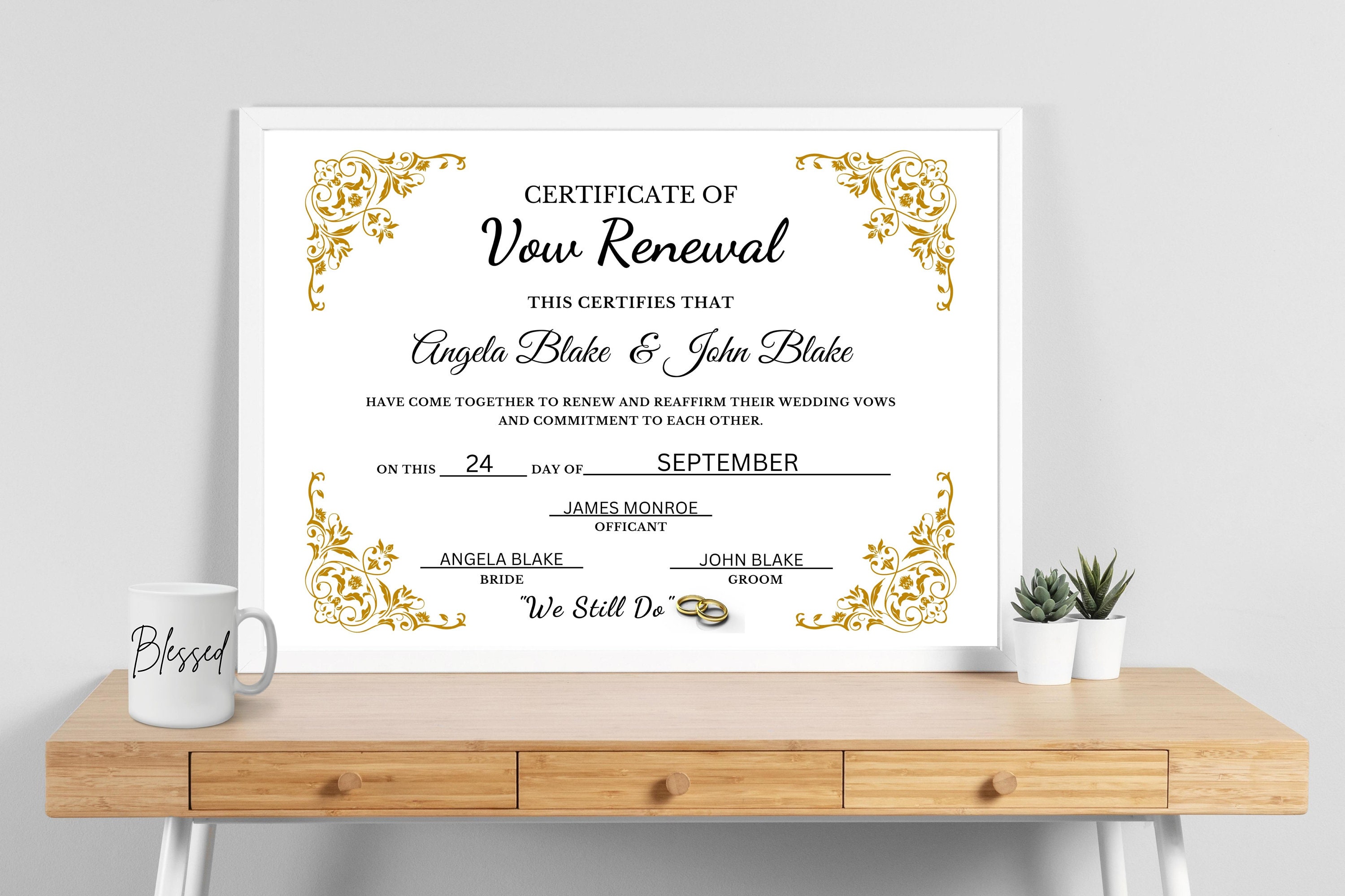 Editable Vow Renewal Certificate, Elegant Printable Wedding Renewal ...