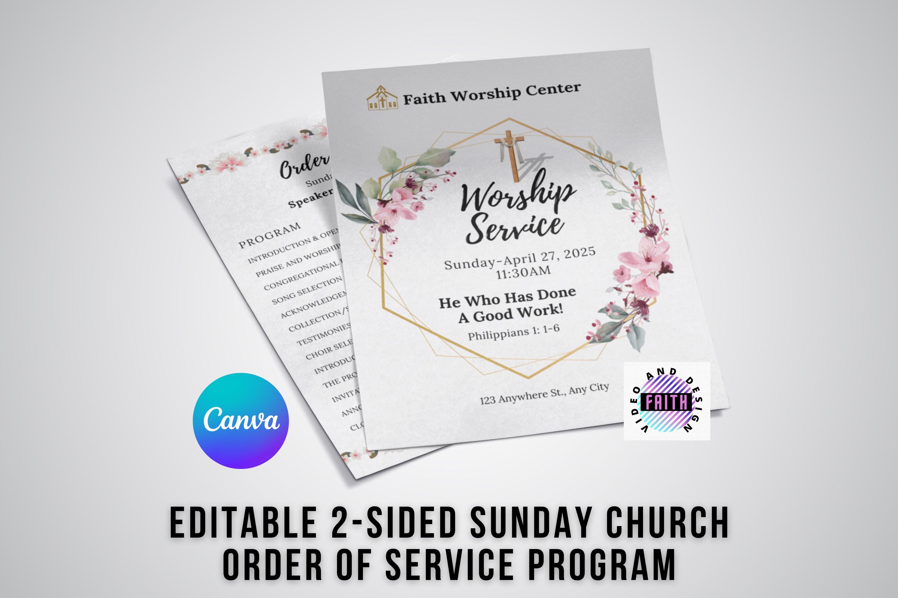 Floral Church Program Template: 2-sided Order of Service (canva ...