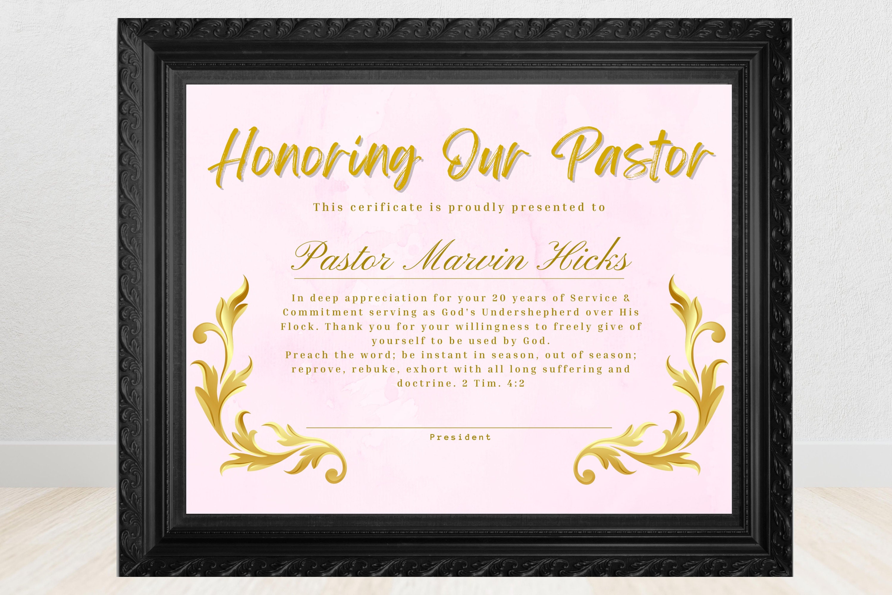 Editable Pastor s Appreciation Certificate From Members Pastor Gift 