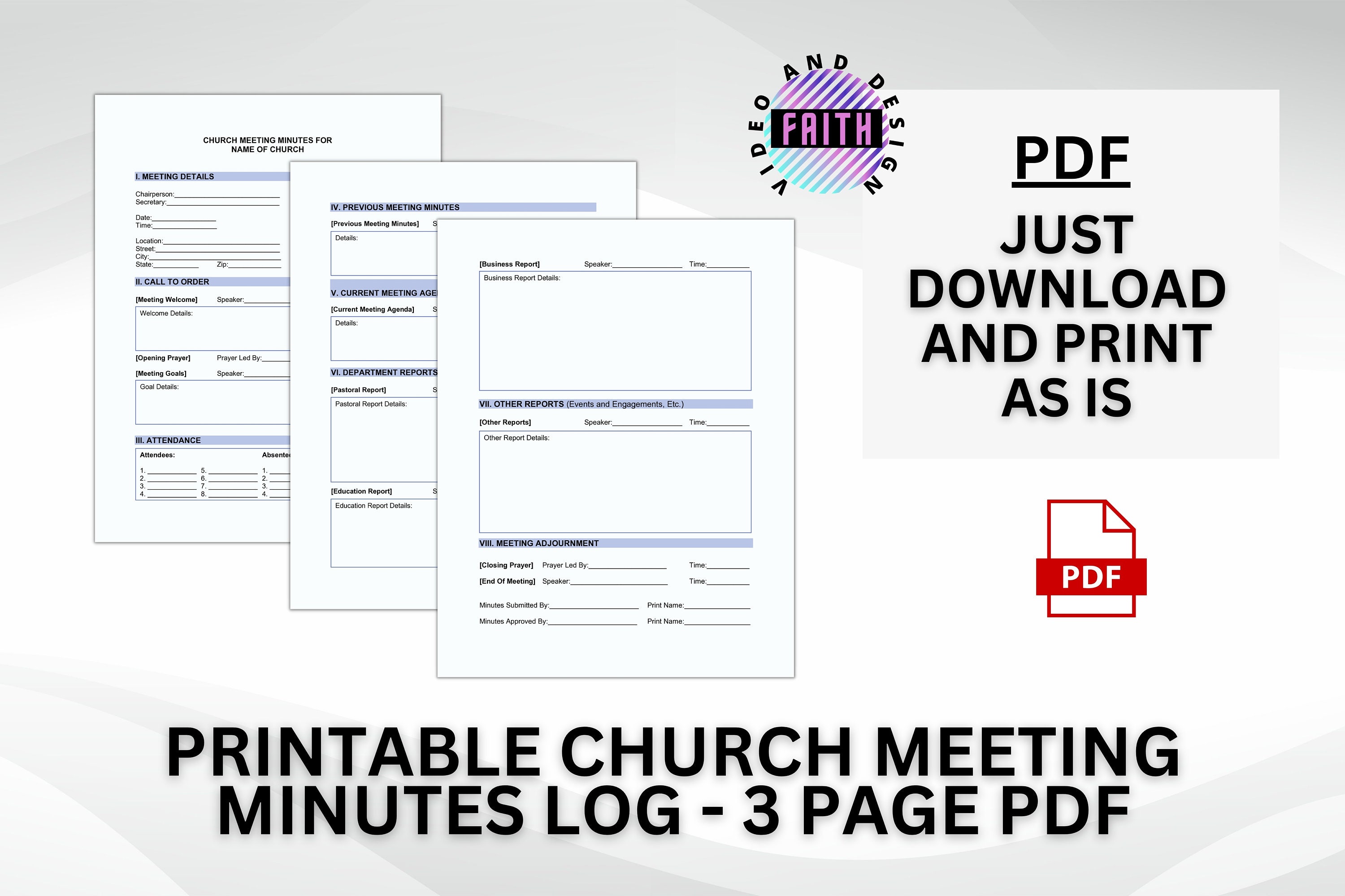 Church Meeting Minutes Record Log, Fillable and Printable in Microsoft Church Meeting Minutes Record Log, Fillable and Printable in Microsoft