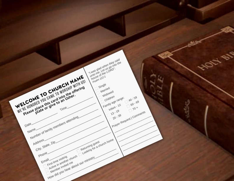 Welcome Pew Card Template, Editable Welcome Pew Card for New Church Visitors and Church Record ...