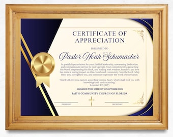 Editable Pastor Appreciation Certificate Template: Elegant Award (Canva)