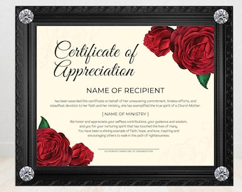 Printable Mother's Day Certificate of Appreciation, Certificate to honor Church Mothers, Editable Religious Award, Canva Template