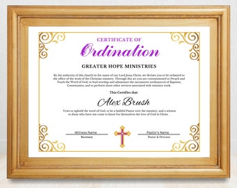 Editable Ordination Certificate Template: Ministry, Church (Digital Download)