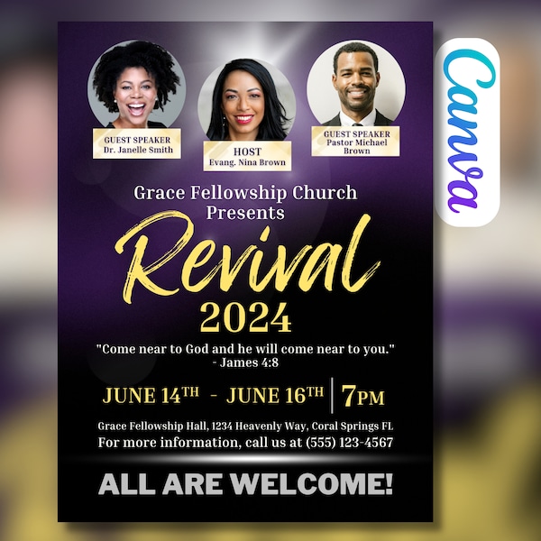 Editable Church Revival Flyer Template, Customizable Social Media Flyer, Church Event Invitation, Canva Template