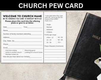Editable Church Welcome Pew Card Template (Canva)