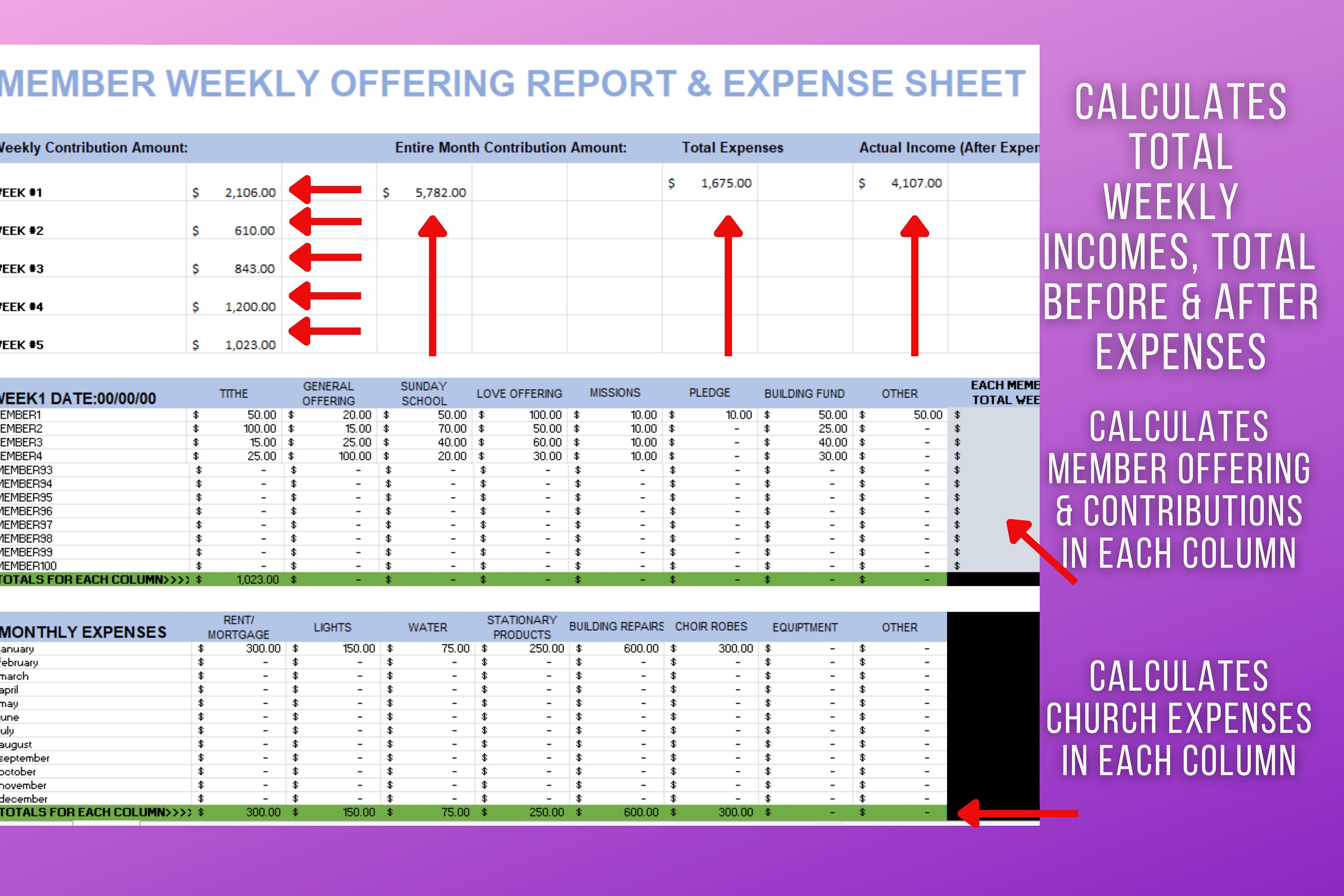 Church Weekly Offering Contribution and Expense Bookkeeping Etsy