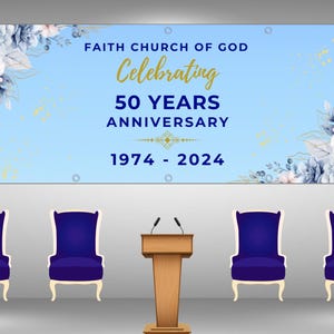 Editable Floral Church Anniversary Banner Template | Church Celebration Wall Art | Easily Customize in Canva | Template Sizes 8x4ft & 10x4ft