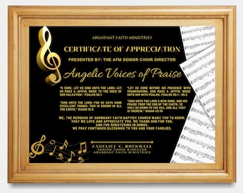 Plantilla editable de certificado de reconocimiento para coro de iglesia (Canva)