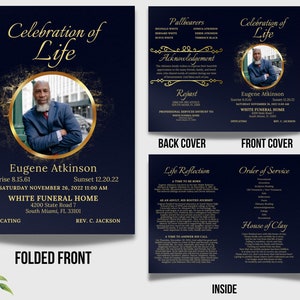 Celebration Of Life Folded Memorial Card Template, 4-Page Customizable Obituary Funeral Program, Editable Memorial Service Program, Canva