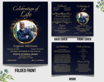 Celebration Of Life Folded Memorial Card Template, 4-Page Customizable Obituary Funeral Program, Editable Memorial Service Program, Canva