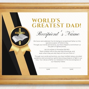 Printable Father&#39;s Day Certificate of Appreciation, Certificate to honor Dads on Father&#39;s Day, Editable Religious Award, Canva Template