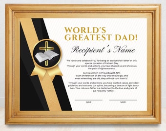 Printable Father's Day Certificate of Appreciation, Certificate to honor Dads on Father's Day, Editable Religious Award, Canva Template