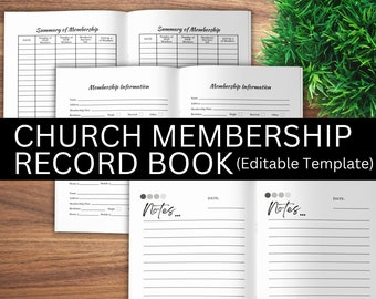 Editable Church Membership Record Book Template, Church Stationary Journal for Tracking Membership, Logbook for Church Administration