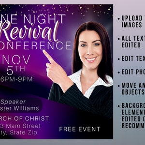 Church Flyer Template For Social Media, Purple Event Flyer Design, Digital Christian Invitation, Canva Church Invite Flyer image 3