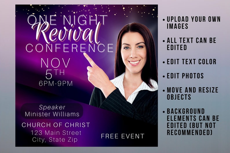 Church Flyer Template For Social Media, Purple Event Flyer Design, Digital Christian Invitation, Canva Church Invite Flyer image 3